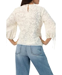 Ivonne Women's Long Sleeve Floral Aplique Blouse