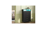 gaomon Modern 5-Drawer Tall Dresser for Bedroom, Wood Chest of Drawers with Silent Closing Slides
