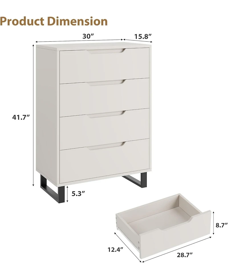 gaomon 4 Drawer Wooden Freestanding Tall Storage Dresser, 41.5 Inch Vertical Drawer Cabinet