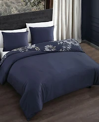 Bebejan Daisy Blue 200 Thread Count 100% Cotton Sateen 3 Piece Reversible King Duvet Cover Set
