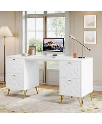 Tribesigns Computer Desk 59", Home Office with 4 File Drawers, Writing Table Elegant