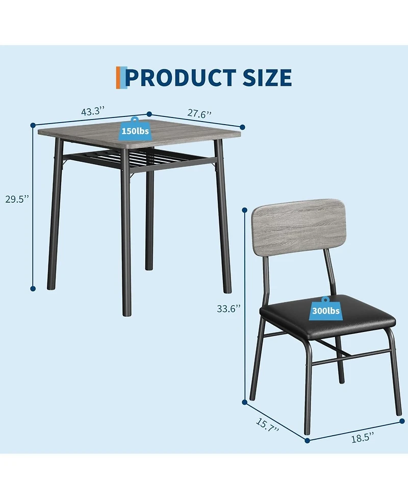 gaomon 3-Piece Dining Table Set for 2 with Storage Rack, Wood Kitchen Upholstered Chairs of