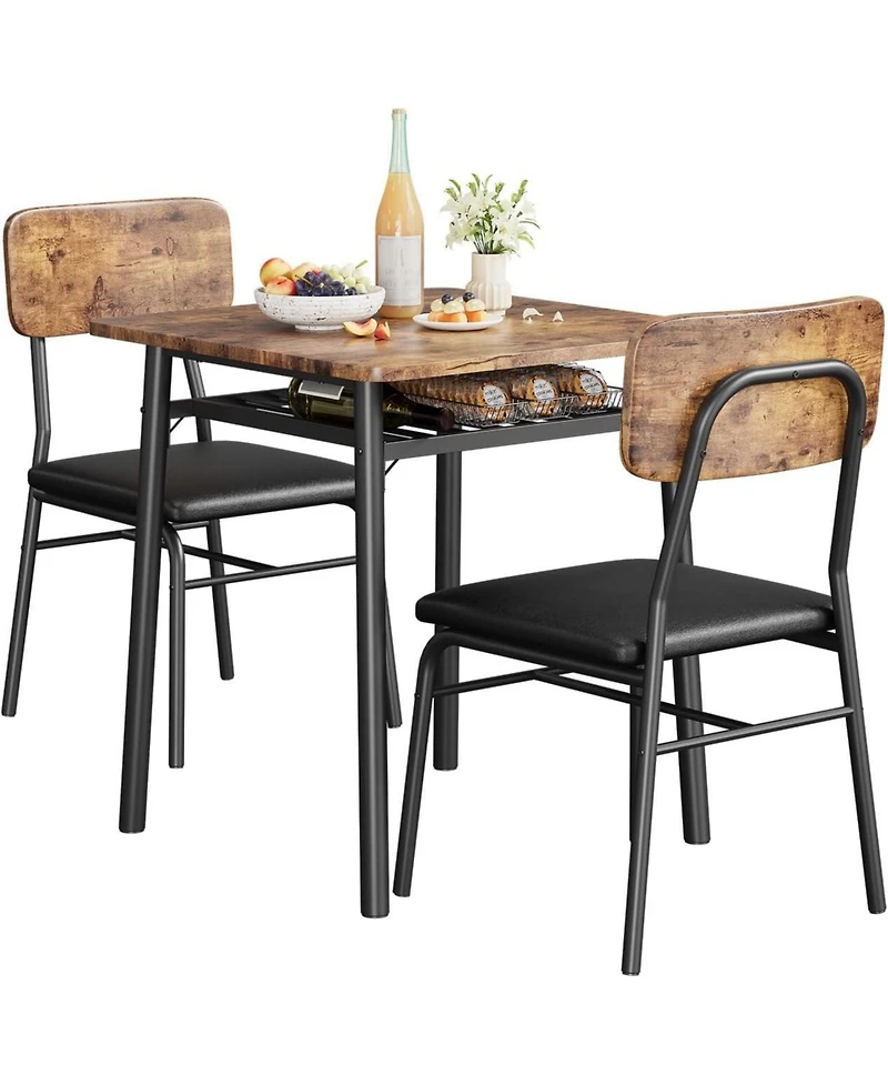 gaomon 3-Piece Dining Table Set for 2 with Storage Rack, Wood Kitchen Upholstered Chairs of
