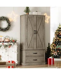 gaomon Farmhouse Kitchen Pantry Cabinet,Wood Kitchen Cabinet with Barn Door,Drawers and Adjustable Shelf,Versatile Storage for Dining Room,Living