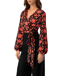 Ivonne Women's Floral Wrap Blouse with Tie Waist