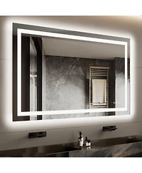 Homfan Led Bathroom Mirror with Front and Backlit Illumination, Dimmable Smart Vanity Mirror with Anti-Fog Feature