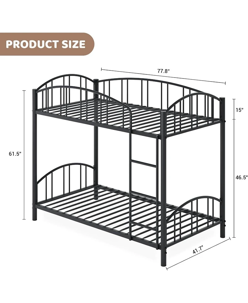 gaomon Metal Bunk Bed Twin Over Twin, Heavy Duty Bunkbeds Frame with Arched Guardrail and Safety Ladder, Sturdy Steel