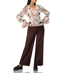 Ivonne Women's Floral V-Neck Blouse with Ruffle Detail
