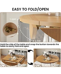 Ironck Dining Table Set for 4, Round Kitchen Table and 4 Stool Chair for Dining Room, 44.5" Drop Leaf Desk