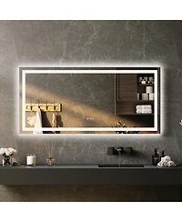 Homfan Led Bathroom Mirror with Lights, Front Lit + Backlit Vanity Mirror for Wall, Dimmable Lighted Bathroom Vanity Mirror, Anti-Fog