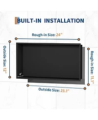 Homfan Modern Matte Black Stainless Steel Shower Niche - 24" x 12" Recessed Wall Shelf