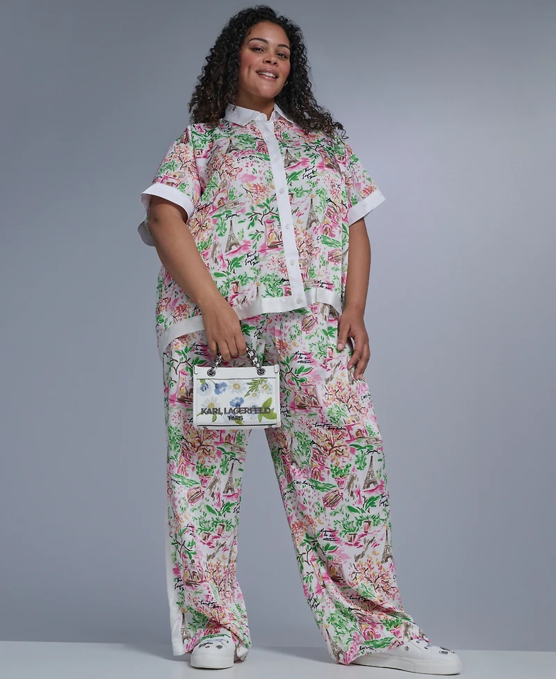 Karl Lagerfeld Paris Plus Printed Camp Collared Shirt