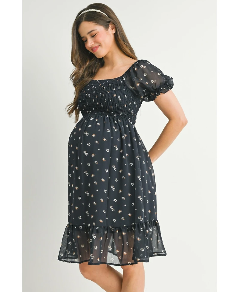 Hello Miz Maternity Floral Smocked Empire Waist Knee-Length Dress