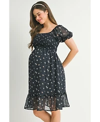 Hello Miz Maternity Floral Smocked Empire Waist Knee-Length Dress