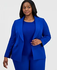 Tahari Asl Plus Peak Lapel One-Button Blazer