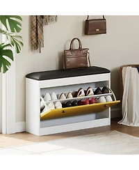 gaomon Shoe Storage Bench, 31.5 in Shoe Organizer Bench with Flip Drawer & Pu Cushion, Modern Entryway Shoe Cabinet for Hallway