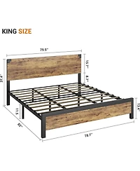 Gamon Rustic Brown King Platform Bed Frame with Wooden Headboard & Under Bed Storage