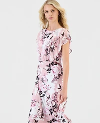 Connected Women's Floral-Print Flutter-Sleeve Midi Dress