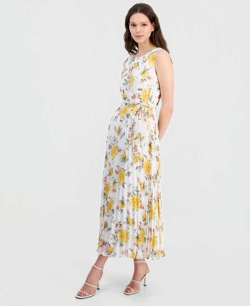 Sandra Darren Petite Printed Pleated Maxi Dress