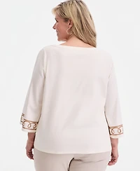 Jm Collection Plus Boat Neck Lace Detail Top, Macy's Exclusive