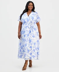 Sandra Darren Plus Printed Flutter-Sleeve Maxi Dress