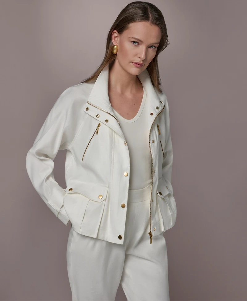 Donna Karan New York Women's Zipper Patch Pocket Jacket