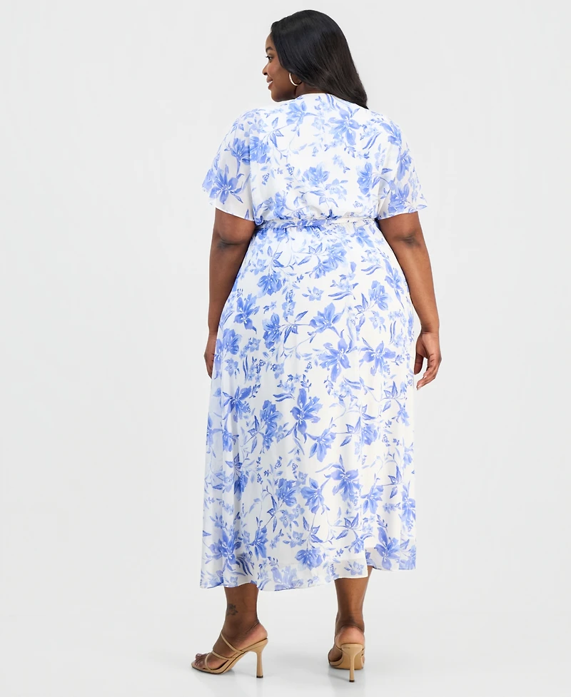 Sandra Darren Plus Printed Flutter-Sleeve Maxi Dress