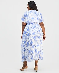 Sandra Darren Plus Printed Flutter-Sleeve Maxi Dress