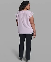 Karl Lagerfeld Paris Plus Rosette V-Neck Ruffle Blouse Top