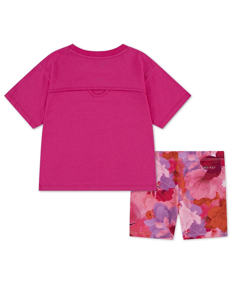 Nike Baby Girls' Short-Sleeve T-Shirt and Bike Shorts, 2-Piece Set