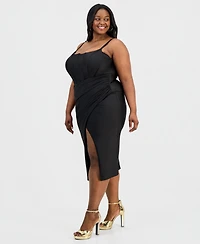 B Darlin Trendy Plus Asymmetric Corset Midi Dress