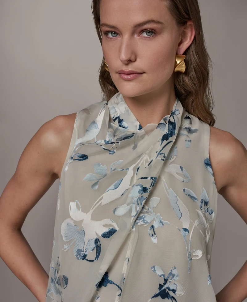 Donna Karan New York Petite Flocked Floral Top