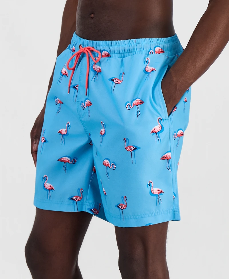 Club Room Men's Quick-Dry Performance Flamingo-Print 7" Swim Trunks, Created for Macy's