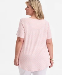 Jm Collection Plus Size Lattice Play Scoop-Neck T-Shirt, Macy's Exclusive