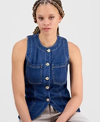 Liverpool Los Angeles Juniors' Crewneck Button-Front Denim Vest