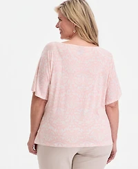 Jm Collection Plus Printed Cowl-Neck Knit Top, Macy's Exclusive