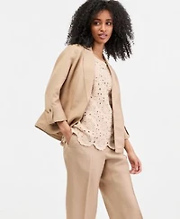 Kasper Open Front Blazer Crocheted Top Pull On Pants