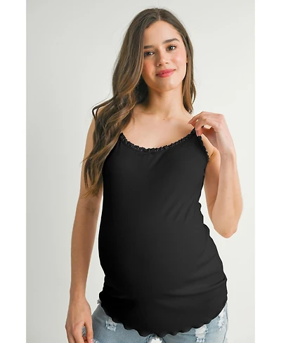 Hello Miz Maternity Women s Ribbed Lace Trim Camisole Top