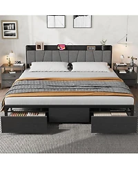 gaomon Bed Frame with a Functional Storage Headboard