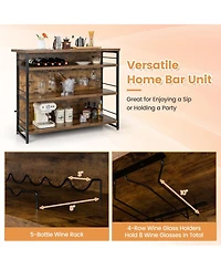 Volenca 4-Tier Mini Bar Kitchen Island with Footrest and Wine Rack, Storage Cart