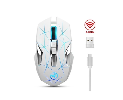 Risokeys 2.4G Wireless Rechargeable Gaming Mouse, 3 Adjustable Dpi (1000/1600/2400), Rgb Backlit, Ergonomic Design for Pc, Laptop, Gamers & Office