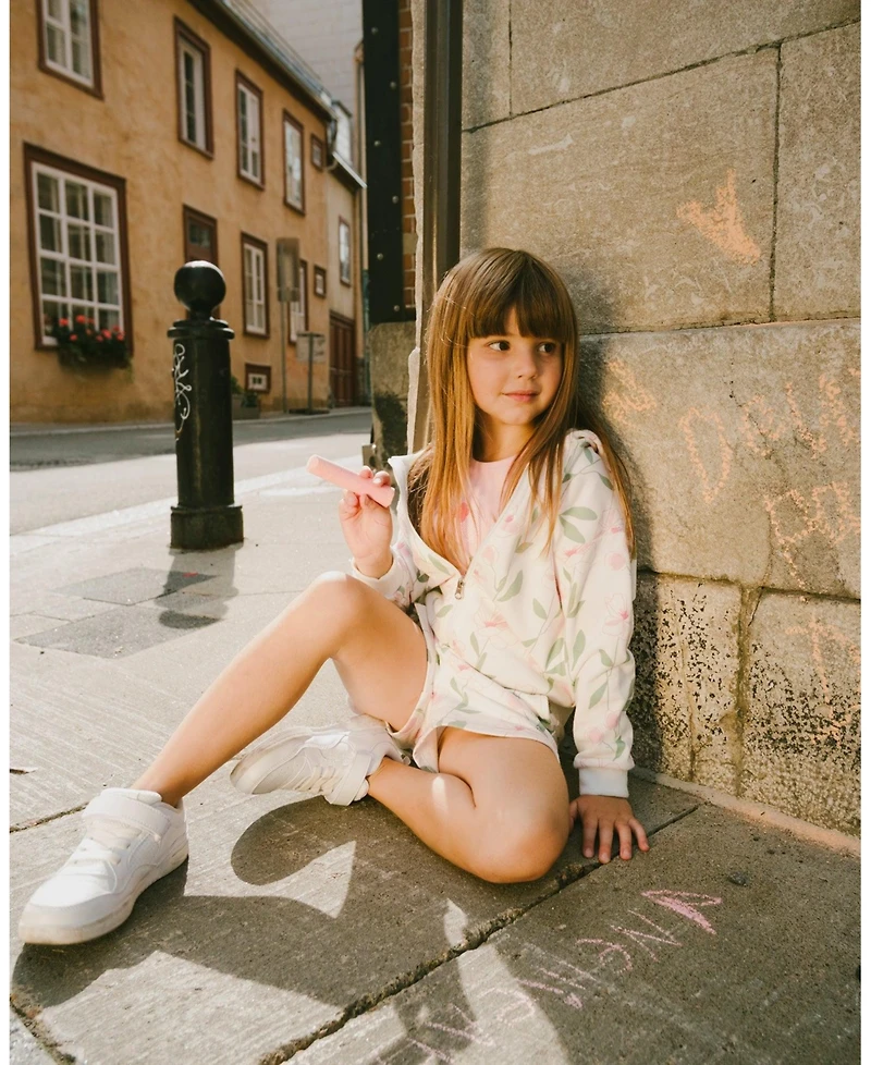 Deux par Toddler Girls French Terry Hoodie Off White Printed Flowers