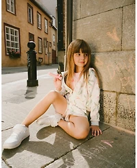 Deux par Toddler Girls French Terry Hoodie Off White Printed Flowers