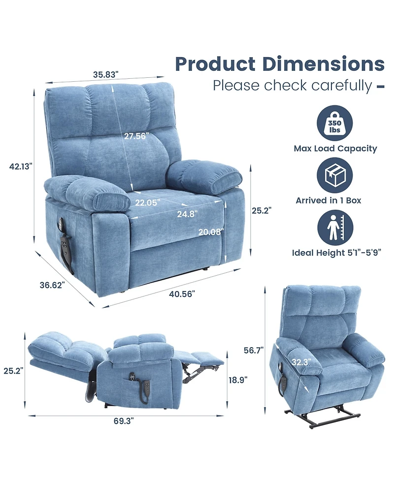 Clihome Heat Massage Dual Motor Infinite Position Up to 350 Lbs Large Electric Power Lift Recliners with Hidden Cup Holders