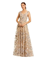Mac Duggal Women's Floral Embroidered Sleeveless V Neck Gown