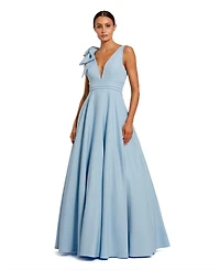 Mac Duggal Petite Crepe Sleeveless Plunge Neck Ballgown With Bow