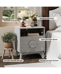 gaomon Modern Wood Nightstand with Charging Station, Fluted Bedside Table with Drawers and Shelf for Bedroom, Living Room