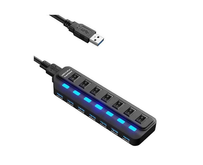 Risokeys 7-Port Usb 3.0 Hub, 5Gbps High Speed Data Transfer, for Laptop/Desktop, Ideal for Office Workers, Gamers & Home Users