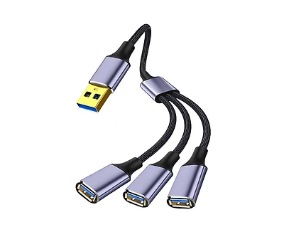 Risokeys 3-Port Usb 2.0 Splitter Hub, 1-to-3 Expansion Cable, Braided Durable Data,for Home/Office, Ideal for Remote Workers