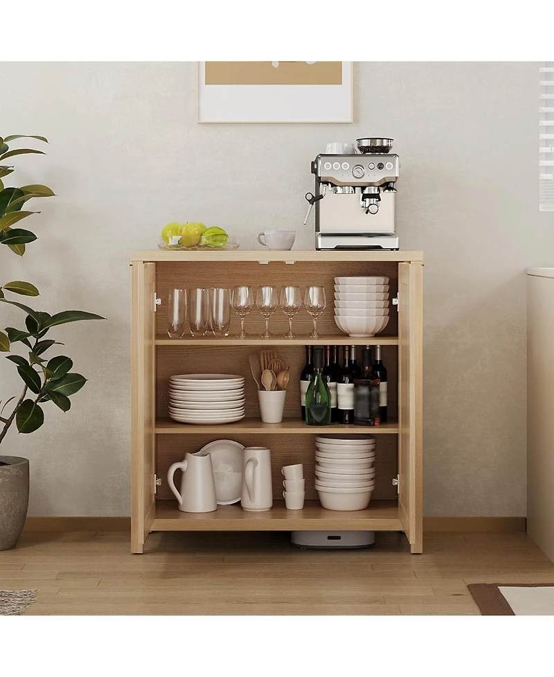 gaomon Farmhouse Rattan Buffet Cabinet with Storage & Adjustable Shelves, 34.3" Kitchen Sideboard Console Table for Living Room Dining Room Entry